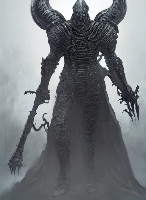 Image similar to a computer generated image of a man in armor, concept art by senior character artist, featured on polycount, antipodeans, sketchfab, unreal engine 5, artstation hd. hr giger, greg rutkowski and wayne barlowe as a diablo, resident evil, dark souls, bloodborne monster