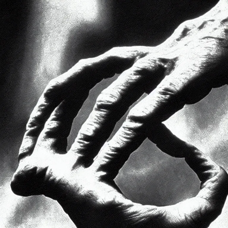 Image similar to “a vintage photograph of a close up on a melting hand, photorealistic, sci-fi, Romero”