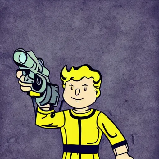 Image similar to digital art cold war poster of vault boy from fallout 3 game,