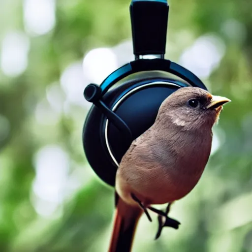 Image similar to a bird wearing headphones