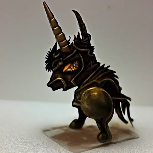 Prompt: a tiny evil pet unicorn, fantasy art