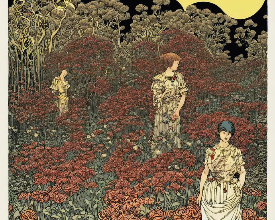 Prompt: garden of eternal delights by yuko shimizu and malczewski