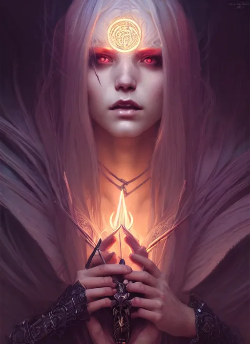 Image similar to Necromancer Sorceress, fantasy magic, undercut hairstyle, dark light night, intricate, elegant, sharp focus, illustration, highly detailed, digital painting, concept art, matte, art by WLOP and Artgerm and Greg Rutkowski and Alphonse Mucha, masterpiece