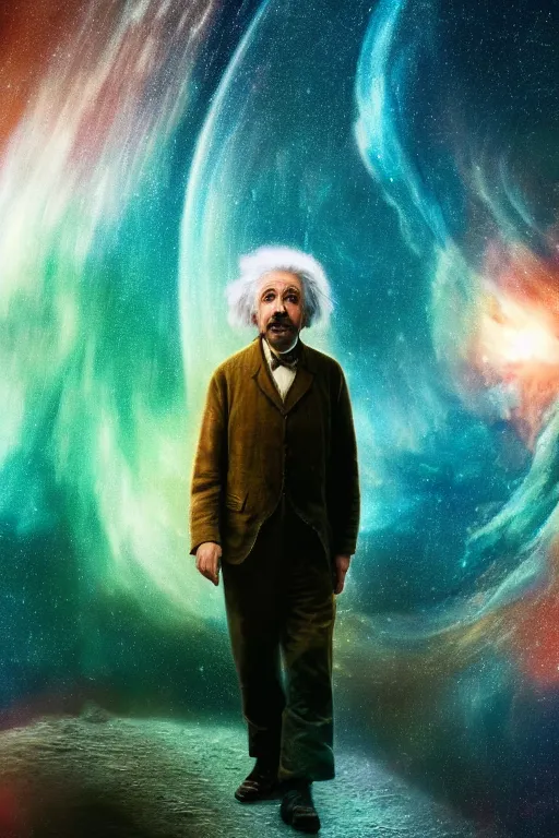 Prompt: intricate color photo of albert einstein, movie still from interstellar, 8 k octane beautifully detailed render