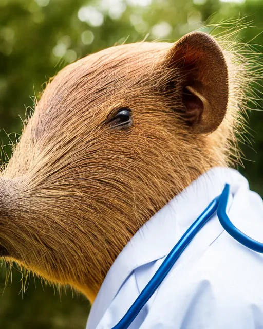 Image similar to a portrait photo of a doctor who is also a capybara, 4 k, high quality, award winning photo