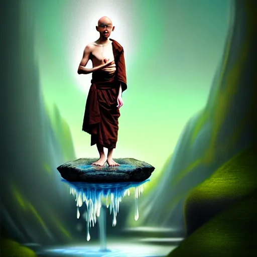 Image similar to a monk levitating water by meditating, digital art, fantasy art, matte painting