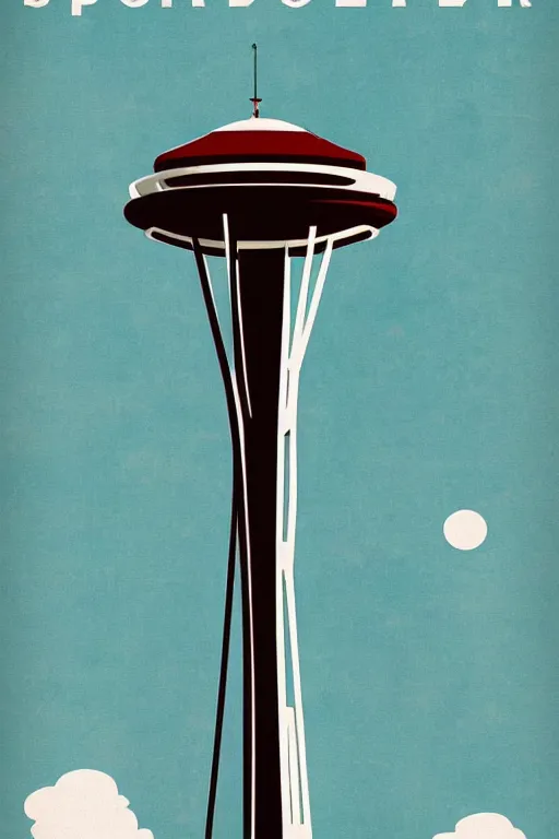 Prompt: space needle in retro poster style