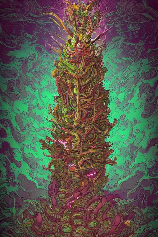 Image similar to creature sushi roots cactus elemental flush of force nature micro world fluo light deepdream a wild amazing steampunk baroque ancient alien creature, intricate detail, colorful digital painting that looks like it is from borderlands and by feng zhu and loish and laurie greasley, victo ngai, andreas rocha, john harris