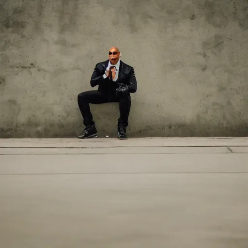 Prompt: the rock as eddie, character, canon eos r 3, f / 1. 4, iso 2 0 0, 1 / 1 6 0 s, 8 k, raw, unedited, symmetrical balance, in - frame