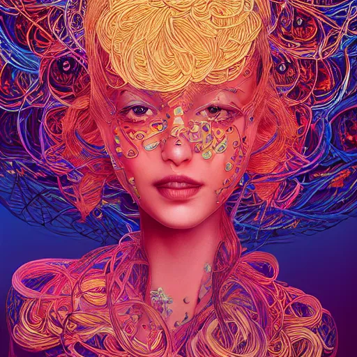 Prompt: the portrait of a ridiculously beautiful and pretty woman partially made of onion rings of all colors looking up, an ultrafine detailed illustration by james jean, final fantasy, intricate linework, bright colors, behance contest winner, vanitas, angular, altermodern, unreal engine 5 highly rendered, global illumination, radiant light, detailed and intricate environment