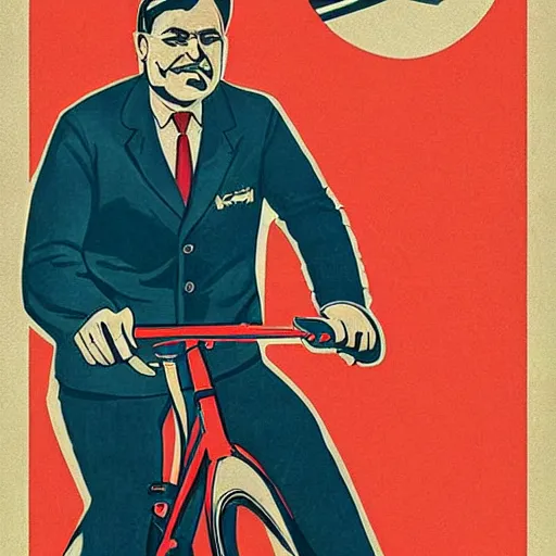 Prompt: portrait of mayor of budapest gergely karacsony riding a bicycle in summer shirt, soviet propaganda poster, hungarian flag in the background, colored, artgerm, highly detailed