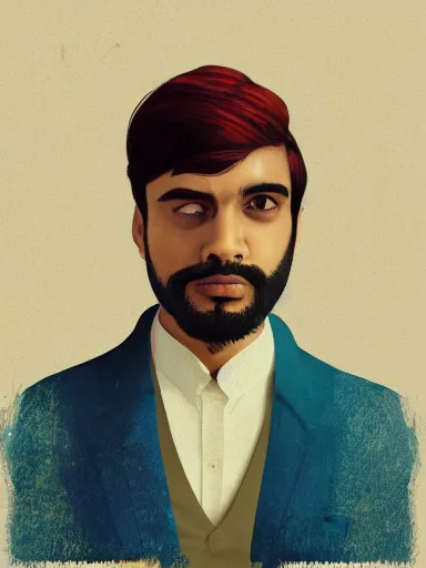 Image similar to artwork by Enjolras Delphin, of a solo individual portrait of an Indian guy with lilies, dapper, simple illustration, domestic, nostalgic, full of details, Matte painting, trending on artstation and unreal engine