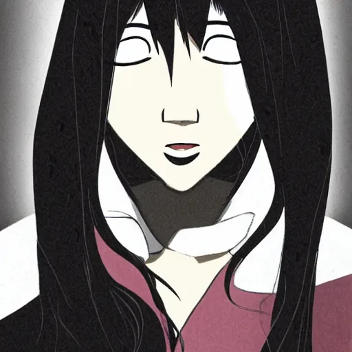 Image similar to portrait of a beautiful korean girl with very long hair and bangs, angular features, angry expression, wearing a black hoodie, in the style of studio trigger, extremely clean lines, anime and manga style, anime concept art