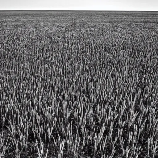 Image similar to field with large spikes, scary, eerie, uncanny, abnormal