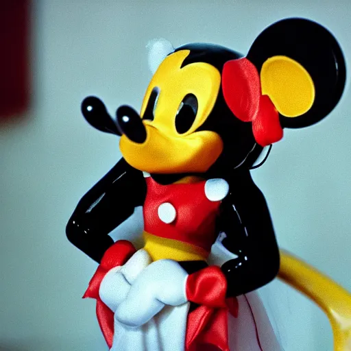 Prompt: Mickey mouse as the bride from kill bill