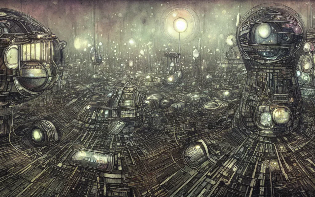 Image similar to futurist high tech colony, perfect future, award winning art by santiago caruso, iridescent color palette