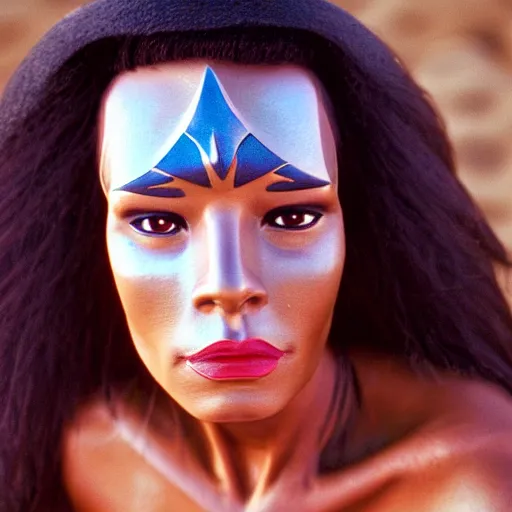 Image similar to a portrait of an sttng star trek klingon on holiday at risa, detailed face, detailed forehead, swimsuit, supermodel, model, star trek, photography, instagram, holiday, beach, high quality, sharp, cait miers, michael hoppen, qapla