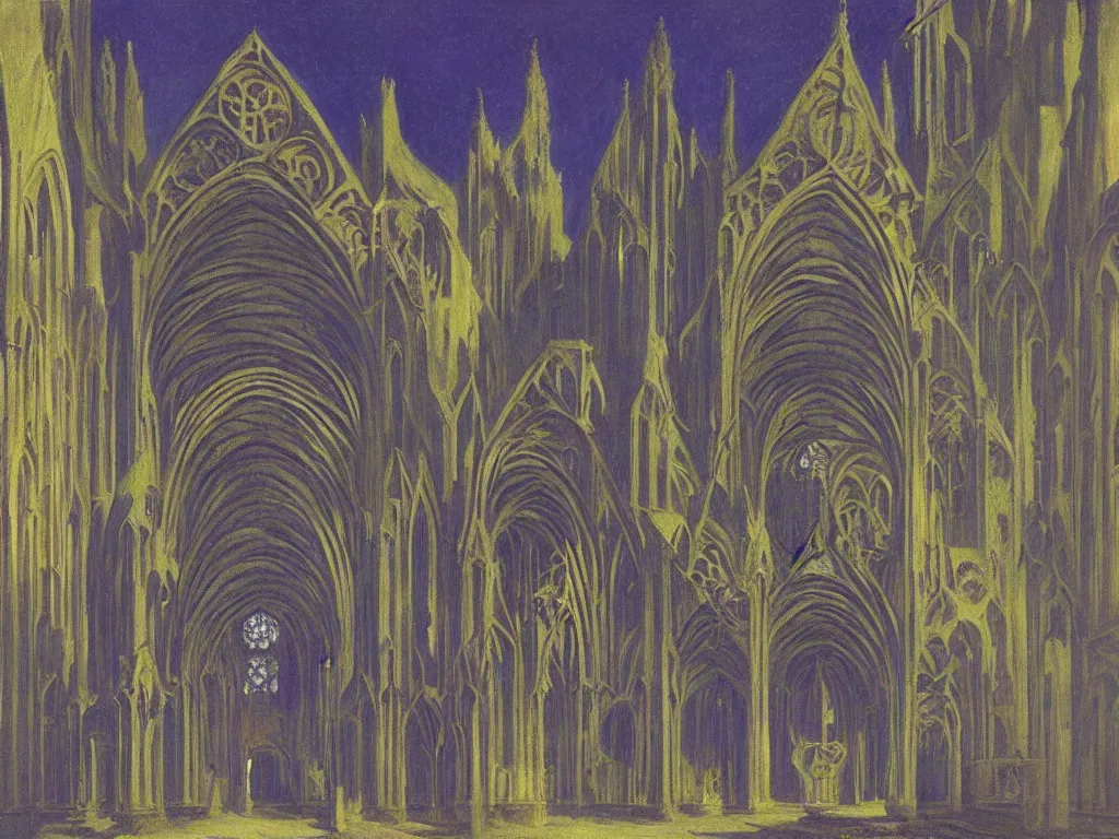 Image similar to gothic deserted cathedral with dream bot mothership psychedelia. monet, matisse, wayne barlowe, agnes pelton, rene magritte