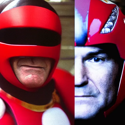 Image similar to robin williams as the red power ranger, digital photography high detail,