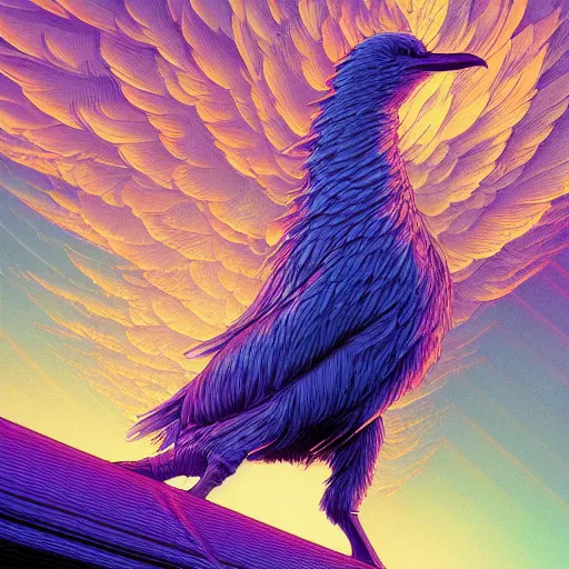 Prompt: the second big bird by dan mumford, yusuke murata, makoto shinkai, ross tran, cosmic, heavenly, god rays, intricate detail, cinematic, 8 k, cel shaded, unreal engine, featured on artstation, pixiv