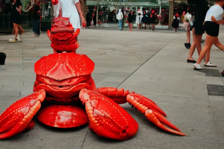 Image similar to woman dressed up like a cute crab, in 2 0 0 2, at a mall, street style, royalcore, low - light photograph, photography by tyler mitchell