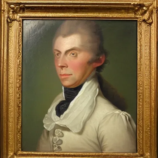 Image similar to An 18th century oil painting of Jerma985 in the mid-late 1700s, portrait of Jerma985, grainy, realistic, very realistic, hyperrealistic, highly detailed, very detailed, extremely detailed, very neat, very epic, very cool, detailed, trending on artstation