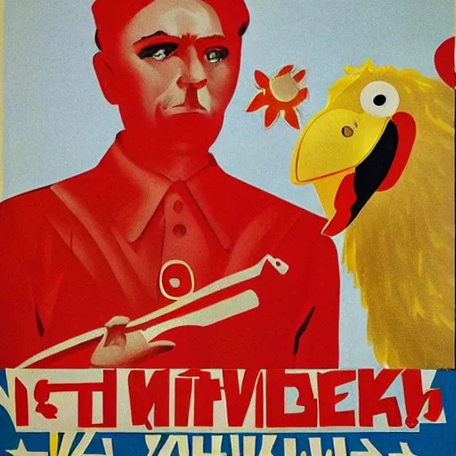 Prompt: soviet propaganda poster with big bird