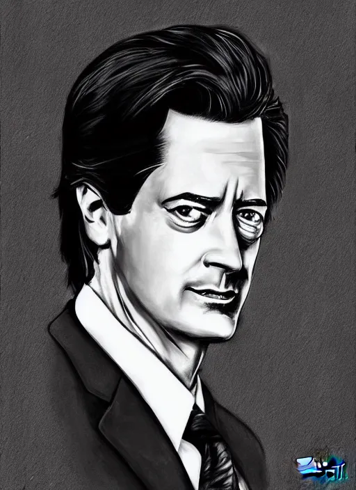 Prompt: portrait of kyle maclachlan as dale cooper by zotho lhun