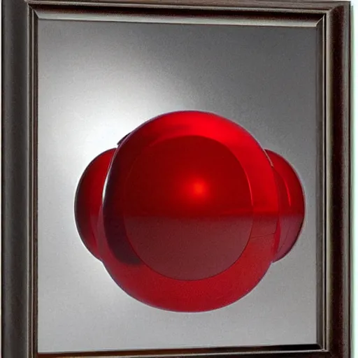 Prompt: chrome spheres on a red cube by joseph karl stieler