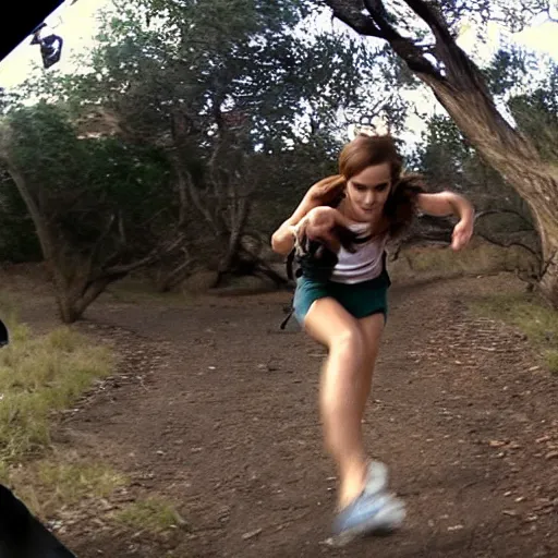 Image similar to screenshot of go pro footage emma watson running from tiger