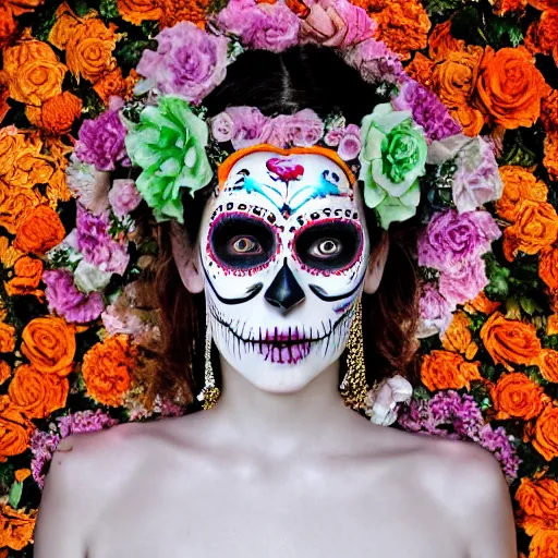 Image similar to photo portrait of a beautiful day of the dead female, depth of field, zeiss lens, detailed, symmetrical, centered, by edward robert hughes, connor hibbs, annie leibovitz and steve mccurry, david lazar, jimmy nelsson, breathtaking, 8 k resolution, extremely detailed, beautiful, establishing shot, artistic, hyperrealistic, beautiful face, octane render