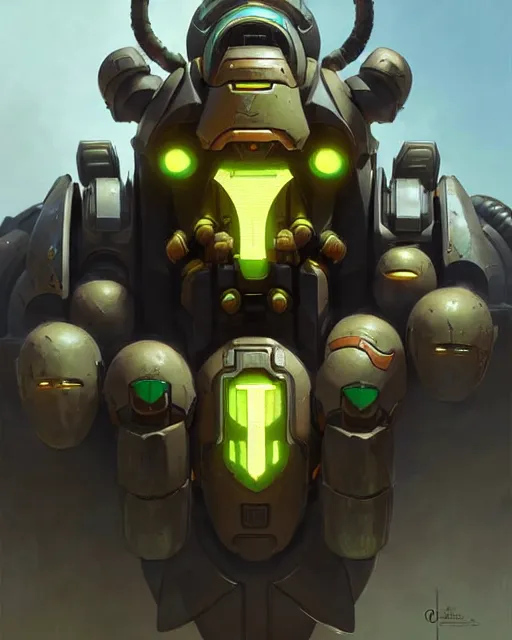 Prompt: orisa from overwatch, character portrait, portrait, close up, concept art, intricate details, highly detailed by greg rutkowski, michael whelan and gustave dore