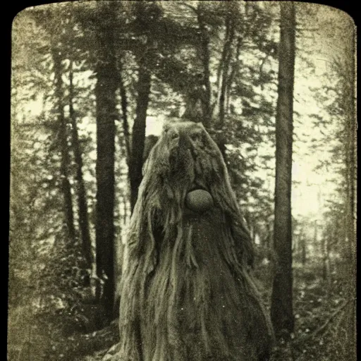 Prompt: leaked photo of a strange creature in the woods daguerrotype