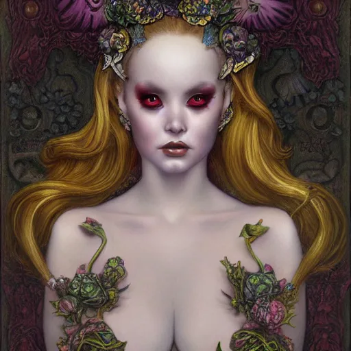 Image similar to a painting in the style of donato giancola and in the style of mark ryden and in the style of natalie shau.