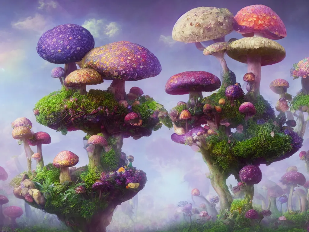 Image similar to The universe is a spheroid region of forest of enchanted mushrooms, 3d render, Sunlight Study, by Rachel Ruysch and ((((Lisa Frank)))), Art Nouveau, 8k, extreme detail, sharp focus, octane render