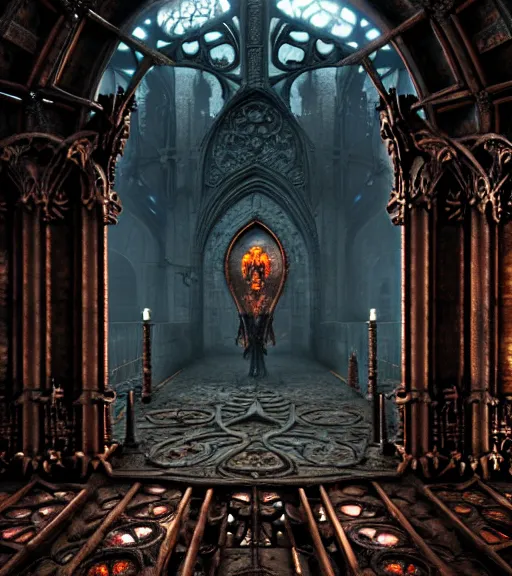 Image similar to steam necropolis, memento mori, gothic, neo - gothic, art nouveau, hyperdetailed copper patina medieval icon, stefan morrell, philippe druillet, ralph mcquarrie, concept art, steampunk, unreal engine, detailed intricate environment, octane render, moody atmospherics, volumetric lighting, ultrasharp, ominous, otherworldly