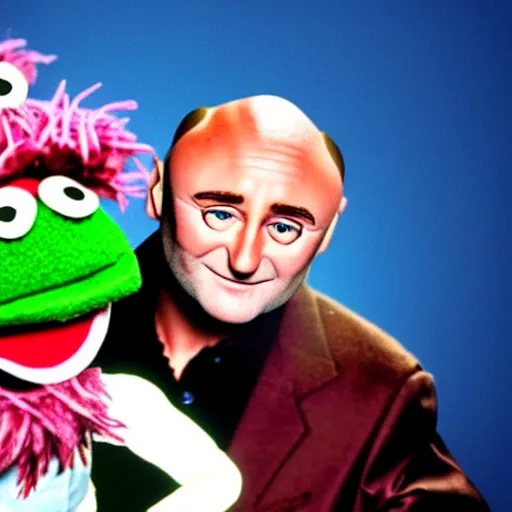 Prompt: !dream Phil Collins as a Muppet, playing drums,