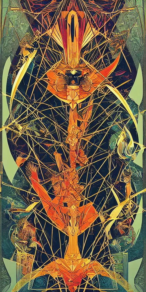 Prompt: a minimalist tarot card with an art deco boarder, by android jones