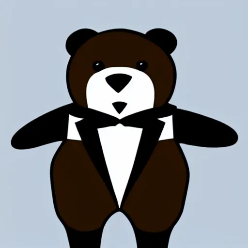 Prompt: a cartoon bear wearing a tuxedo, cinematic, realistic