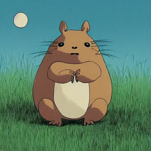 Prompt: a beautiful illustration of a capybara as totoro by studio ghibli, new contemporary art, comic book illustration, anime, my neighbor totoro
