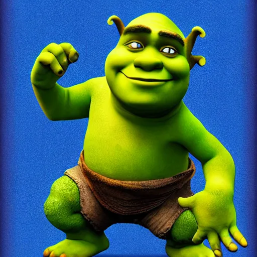 Prompt: shrek but his skins is blue, full hd, high resolution, very detailed
