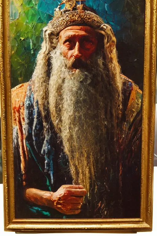 Prompt: highly detailed palette knife oil painting of a historically accurate depiction of the ancient biblical israeli king david, thoughtful, by Peter Lindbergh, impressionistic brush strokes, painterly brushwork