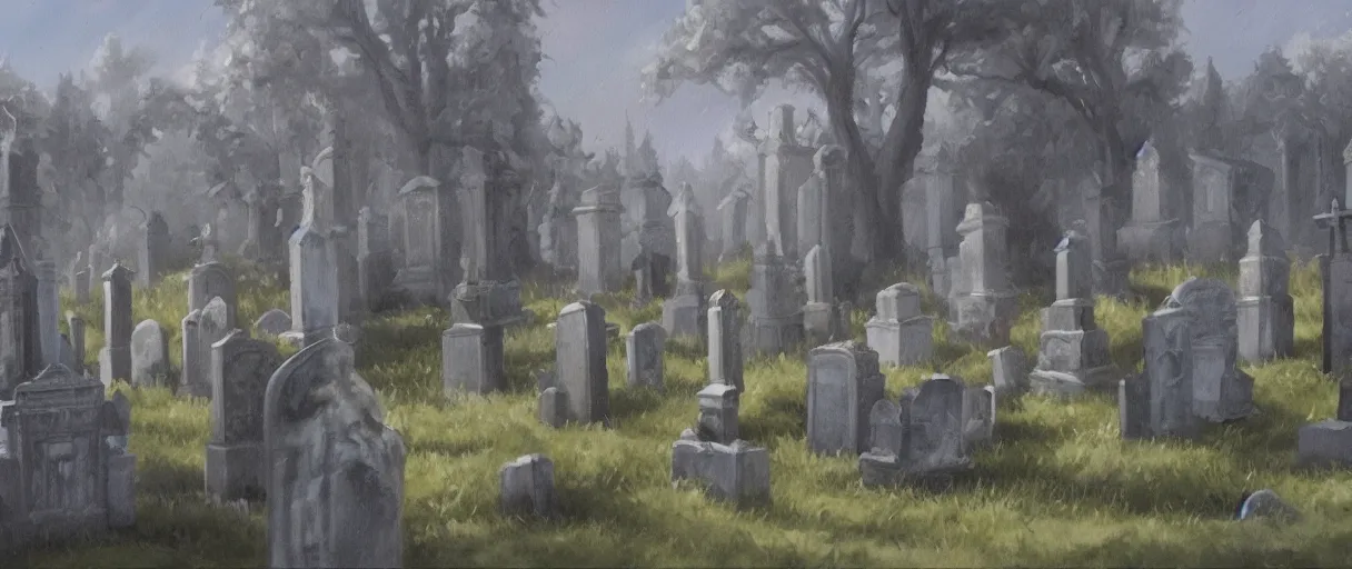 Prompt: dnd environment illustration, oil on canvas : : cemetary with crystal statues