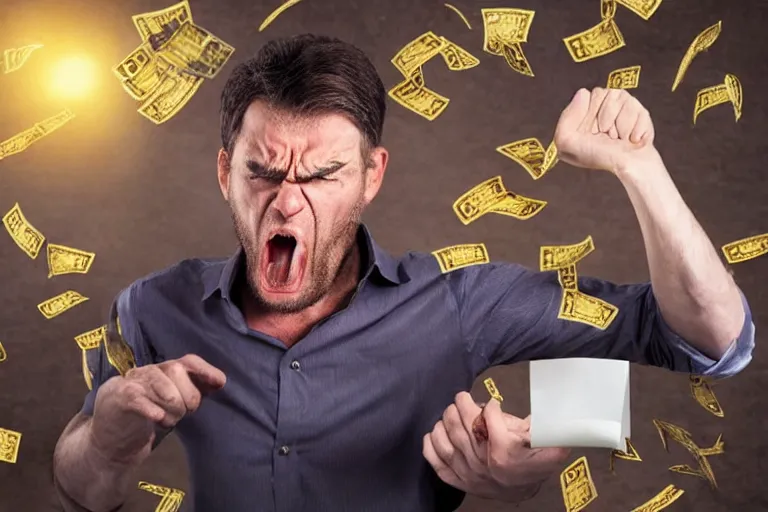 Image similar to angry man losing the lottery