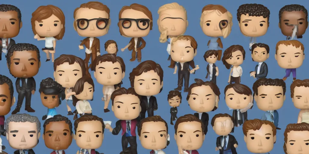 Prompt: funko pops, cast from the office, white background