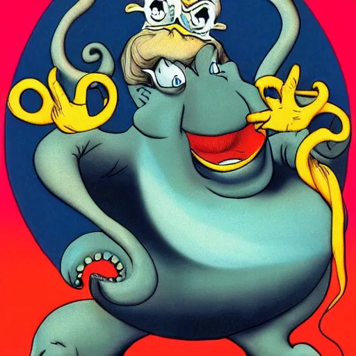 Prompt: ( ( boris johnson ) ) as ursula, 1 9 8 9 disney, cartoon, octopus