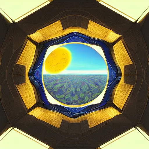 Image similar to 3 d render, sunlight study, the universe is a spheroid region 7 0 5 meters in diameter, art nouveau, by m. c. escher and lisa frank, 8 k, sharp focus, octane render