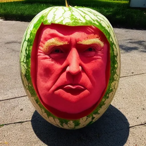 Prompt: watermelon carving of donald trump's face