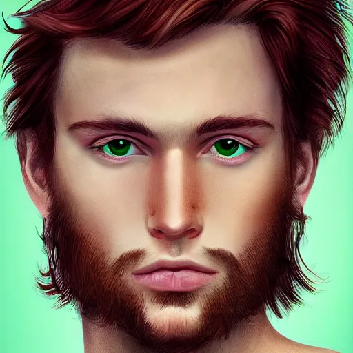Prompt: professional digital art of a man with natural reddish - brown hair and green eyes, popular, high quality, highly detailed, hd, 4 k