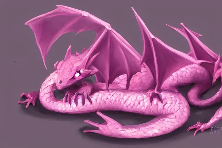 Image similar to sleeping baby dragon, light magenta, concept art, trending on artstation, artstation HQ, HD, 4k